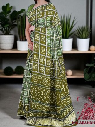 Khaki Pista Gharchola Rai Bandhani Saree Pure GajiSilk