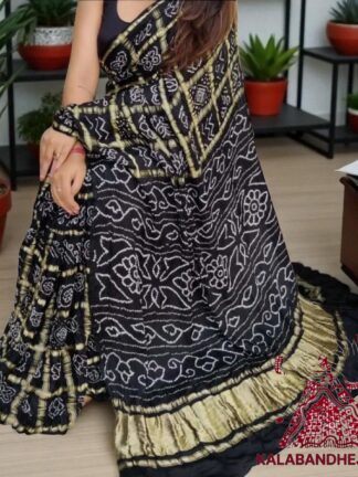 Black Gharchola Bandhani Saree Pure Gaji Silk