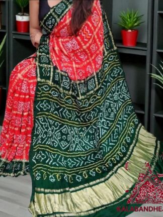 Red Green Gharchola Bandhani Saree Pure Gaji Silk
