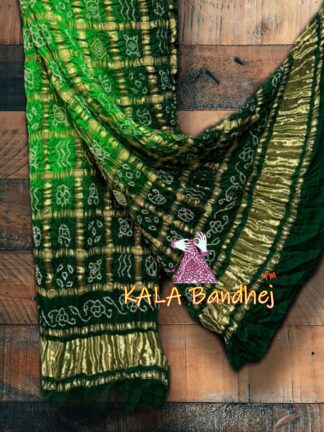 Parrot Green Bandhani Gharchola Dupatta Pure GajiSilk