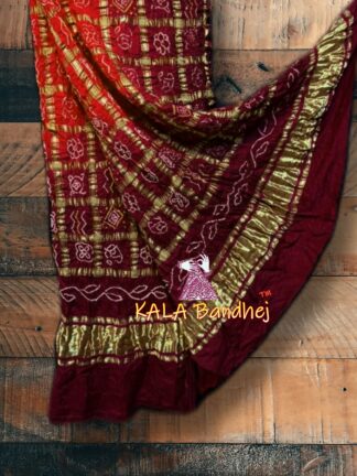 Red Brown Bandhani Gharchola Dupatta Pure GajiSilk