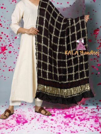 Black Red Bandhani Gharchola Dupatta Pure GajiSilk
