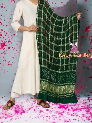 Green Red Bandhani Gharchola Dupatta Pure GajiSilk