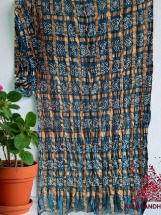 Peacock Blue Rai Bandhani Gharchola Saree Pure Kala Cotton