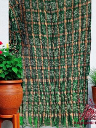 Parrot Green Rai Bandhani Gharchola Saree Pure Kala Cotton