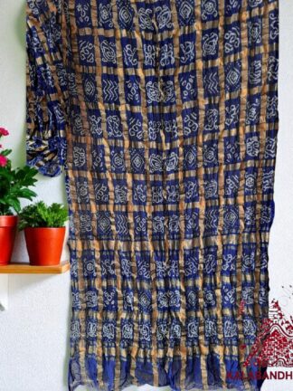 Royal Blue Rai Bandhani Gharchola Saree Pure Kala Cotton