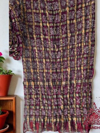 Brown Rai Bandhani Gharchola Saree Pure Kala Cotton