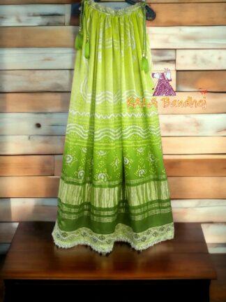 Mehendi Bandhani Pure GajiSilk Fusion Gown Kurti Kaftan
