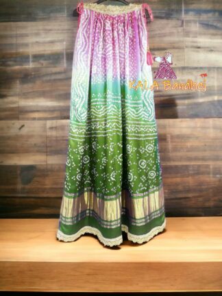 Mehendi Pink Bandhani Pure GajiSilk Fusion Gown Kurti Kaftan