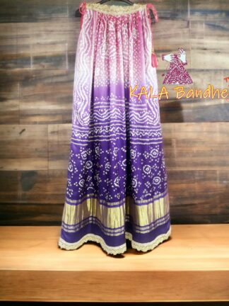 Blue Bandhani Pure GajiSilk Fusion Gown Kurti Kaftan