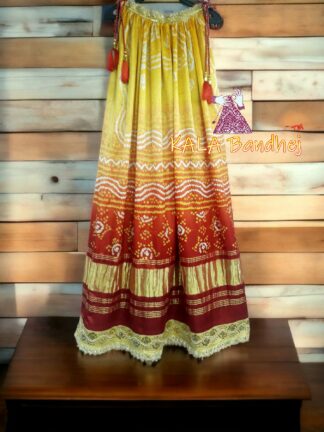 Red Bandhani Pure GajiSilk Fusion Gown Kurti Kaftan