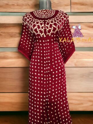 Maroon Bandhani Kaftan Pure ModalSilk