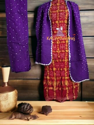 Red Purple Kala Cotton Wedding Gharchola Dress Material