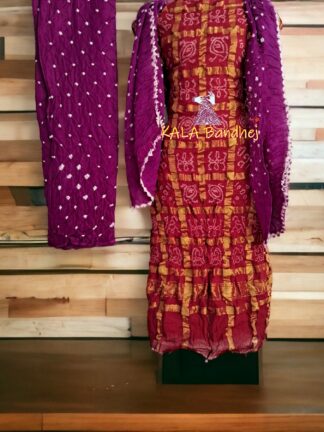 Red Magenta Kala Cotton Wedding Gharchola Dress Material