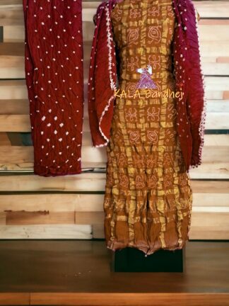 Mustered Rust Kala Cotton Wedding Gharchola Dress Material