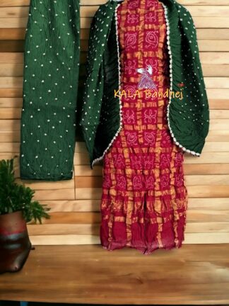 Red Green Kala Cotton Wedding Gharchola Dress Material