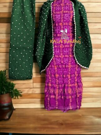 Magenta Green Kala Cotton Wedding Gharchola Dress Material