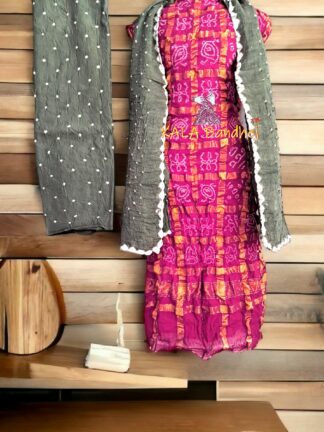 Pink Grey Kala Cotton Wedding Gharchola Dress Material