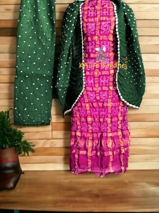 Pink Green Kala Cotton Wedding Gharchola Dress Material