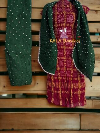 Marron Green Kala Cotton Wedding Gharchola Dress Material