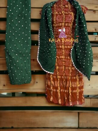 Rust Green Kala Cotton Wedding Gharchola Dress Material