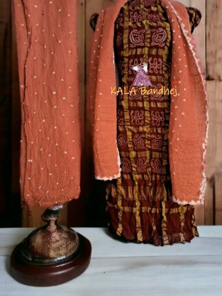Rust Dark Pitch Kala Cotton Wedding Gharchola Dress Material