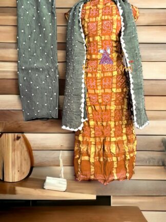 Rust Grey Kala Cotton Wedding Gharchola Dress Material