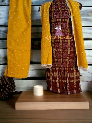 Marron Yellow Kala Cotton Wedding Gharchola Dress Material