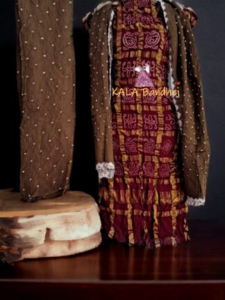 Maroon Chickoo Kala Cotton Wedding Gharchola Dress Material