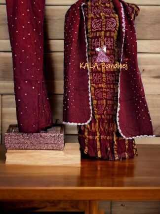 Maroon Brown Kala Cotton Wedding Gharchola Dress Material