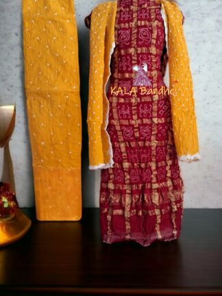 Red Golden Kala Cotton Wedding Gharchola Dress Material