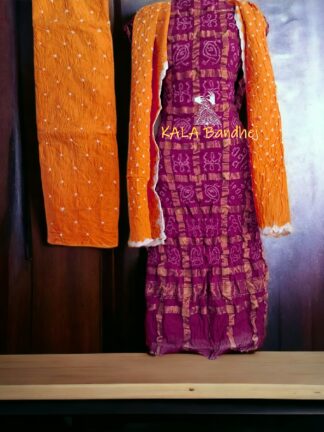 Magenta Golden Kala Cotton Wedding Gharchola Dress Material