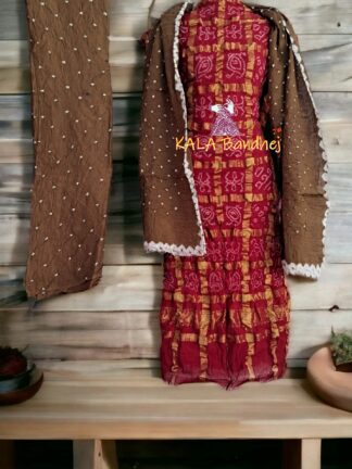 Red Chickoo Kala Cotton Wedding Gharchola Dress Material