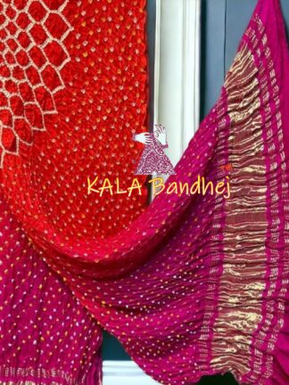 Pink Orange Makdi Bandhani Dupatta Pure Gaji Silk