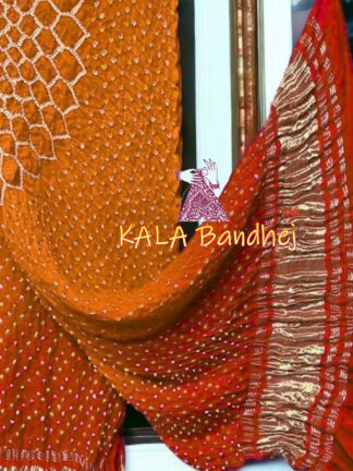 Mustured Red Makdi Bandhani Dupatta Pure Gaji Silk
