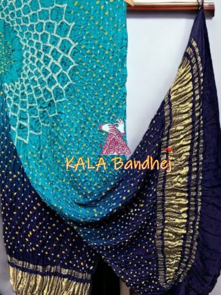 Sky Navy Makdi Bandhani Dupatta Pure Gaji Silk