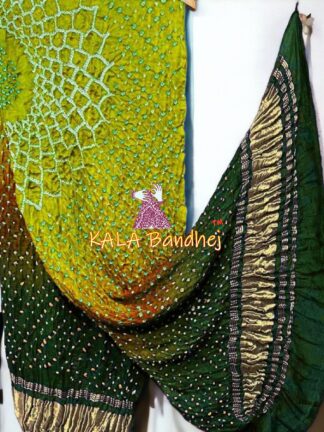 Chatni Mahendi Makdi Bandhani Dupatta Pure Gaji Silk