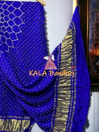 Blue Makdi Bandhani Dupatta Pure Gaji Silk