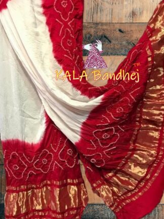 Red White Panetar Bandhani Dupatta Pure Modal Silk