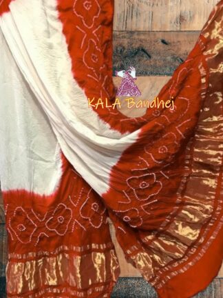 Orange White Panetar Bandhani Dupatta Pure Modal Silk