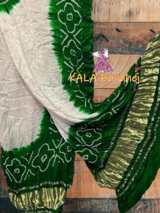 Green White Panetar Bandhani Dupatta Pure Modal Silk