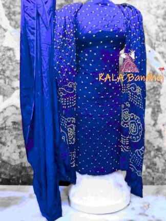 Blue Bandhani Dress Material Modal Silk