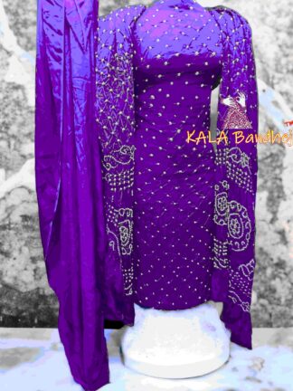 Purple Bandhani Dress Material Modal Silk