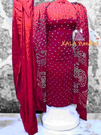 Maroon Bandhani Dress Material Modal Silk