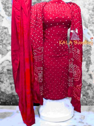 Red Bandhani Dress Material Modal Silk