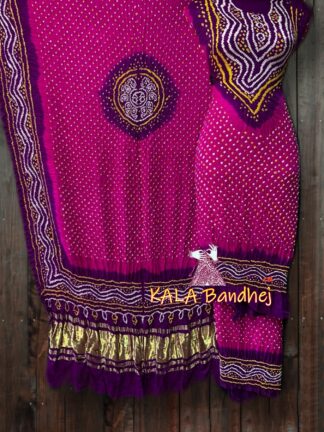 Magenta Pink Bandhani Dress Material Modal Silk