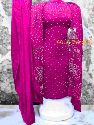 Pink Bandhani Dress Material Modal Silk