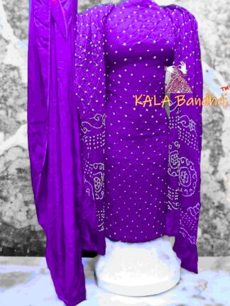 Magenta Bandhani Dress Material Modal Silk