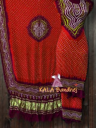 Red Brown Bandhani Dress Material Modal Silk