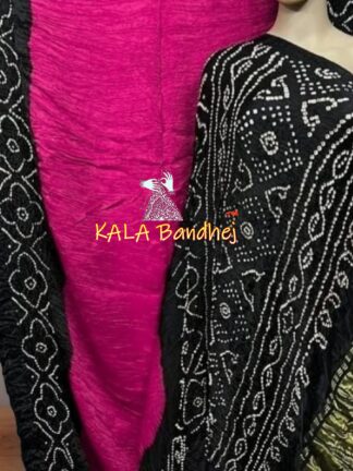 Rani Black Bandhani Panetar Saree Pure Modal Silk